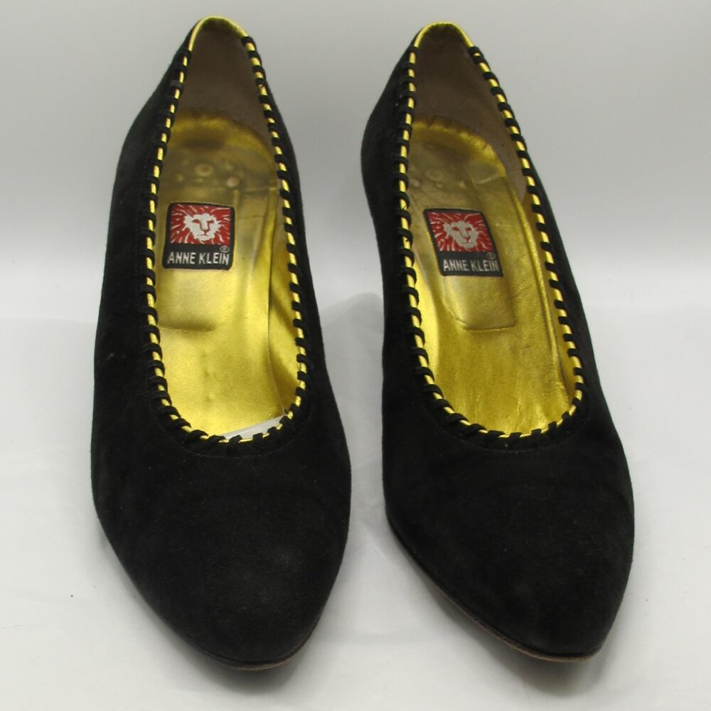 Anne Klein Suede Black Kid with gold edging in 8.5N